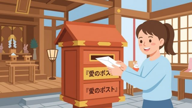 愛のポストに投函する女の子のイメージ画像
